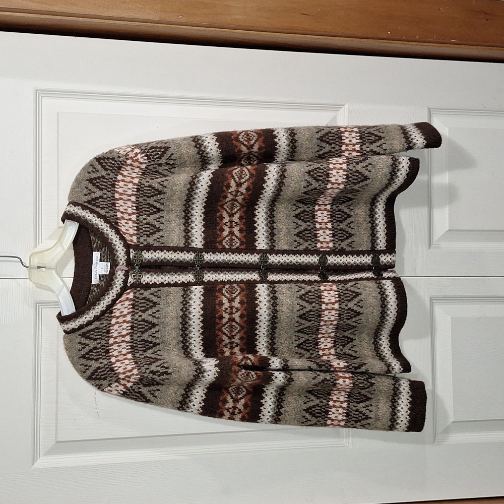 Susan Bristol 100% wool cardigan crew neck sweater - L - browns